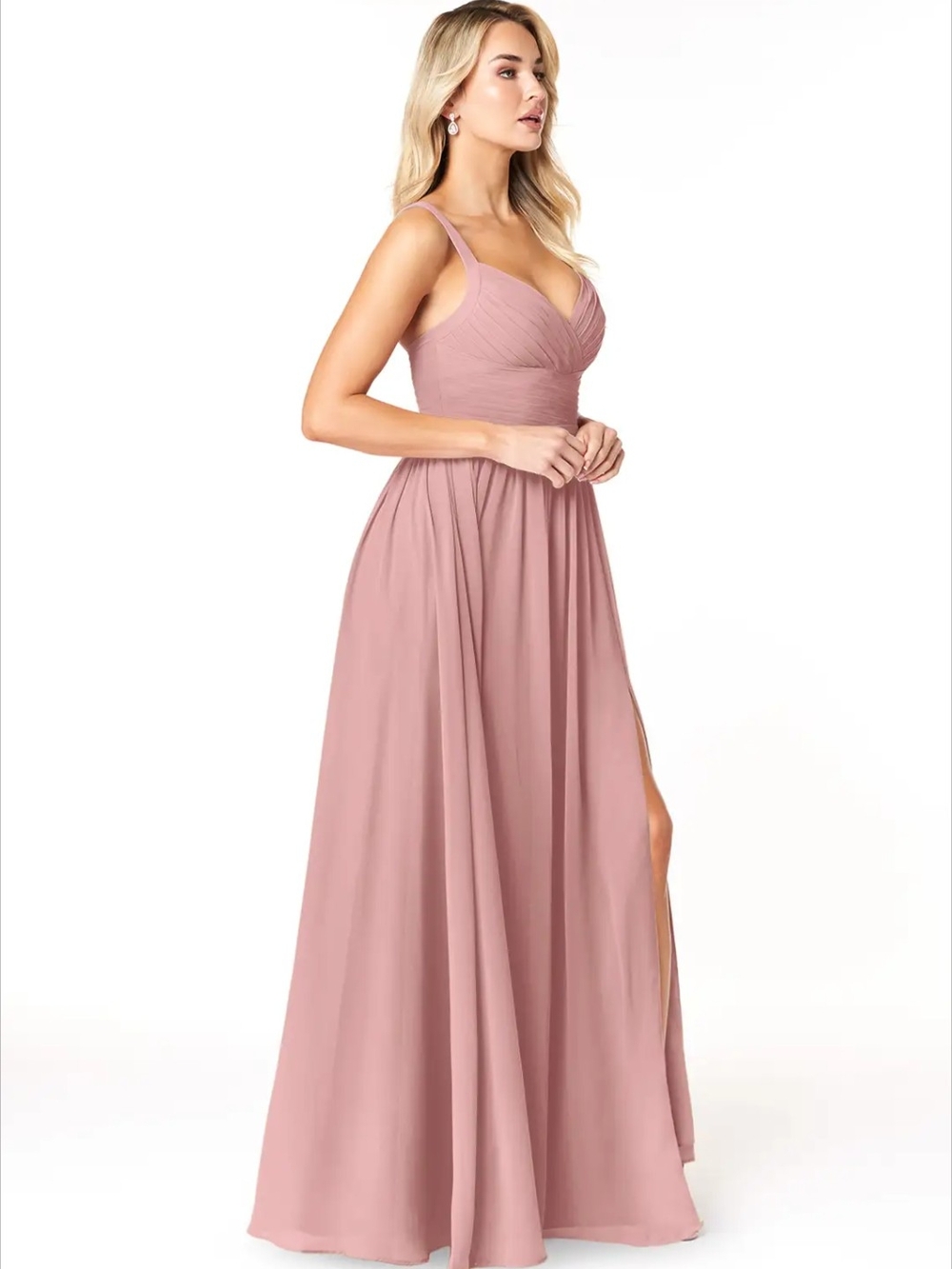 Azazie Dusty Rose Spaghetti Strap Maxi Dress with High Slit - Picture 3 of 13
